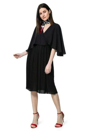 13021 Black Chiffon Cape Bleated Dress