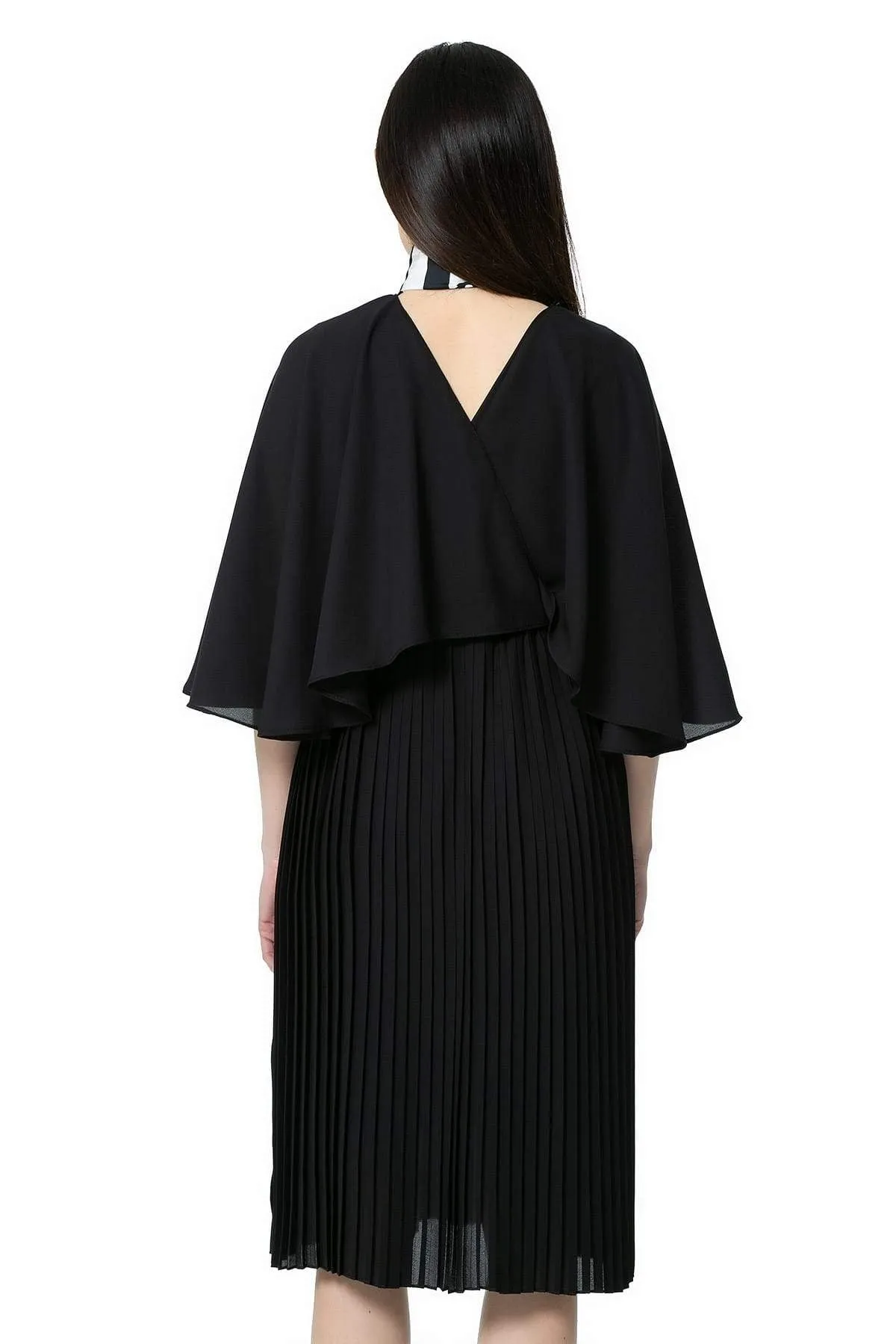 13021 Black Chiffon Cape Bleated Dress