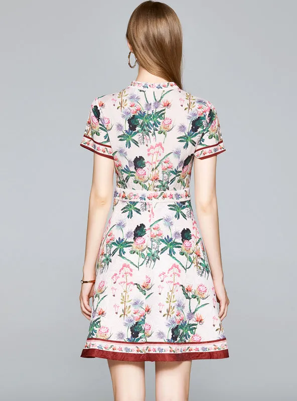 A-line Female Collar Waist Print Dress