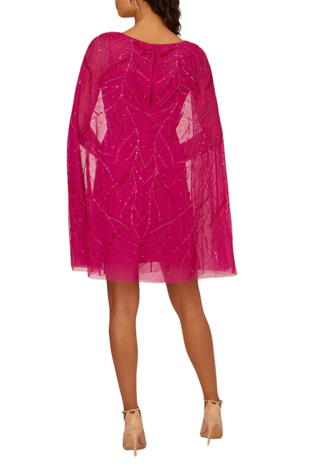Adrianna Papell Sequin cape with illusion neckline shift dress