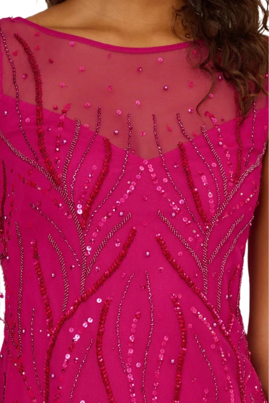 Adrianna Papell Sequin cape with illusion neckline shift dress