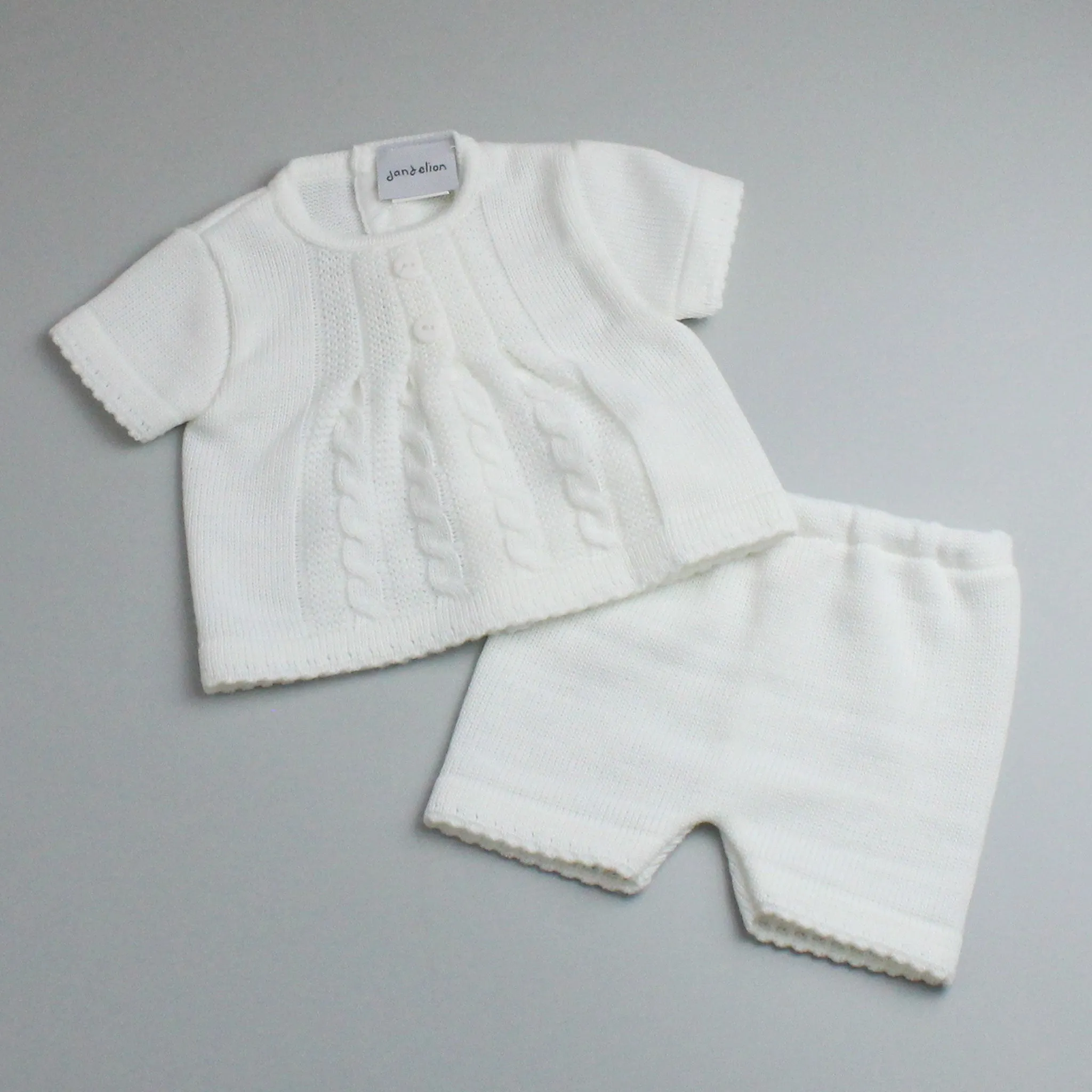 Baby Boy White  knitted jam pant shorts top Two Piece Outfit