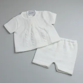 Baby Boy White  knitted jam pant shorts top Two Piece Outfit