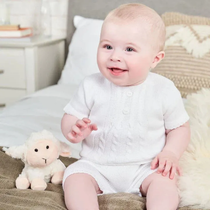 Baby Boy White  knitted jam pant shorts top Two Piece Outfit
