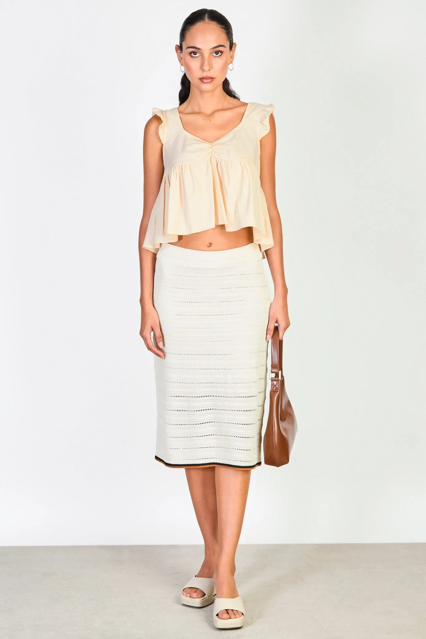 Beige textured knit pencil skirt
