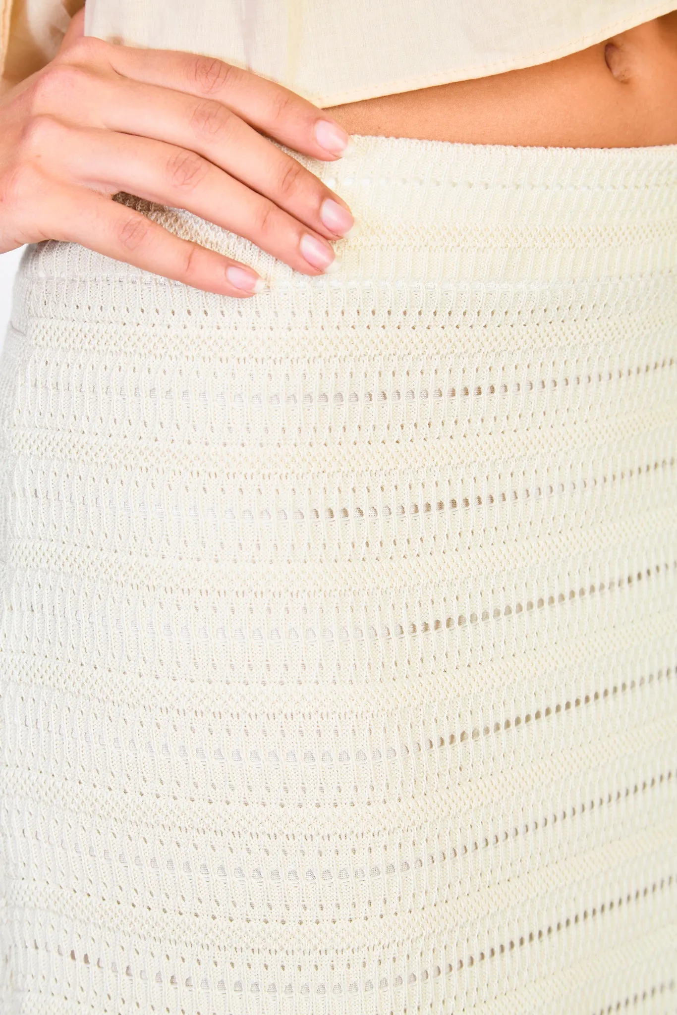 Beige textured knit pencil skirt
