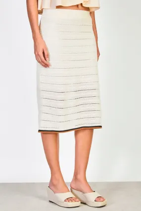 Beige textured knit pencil skirt
