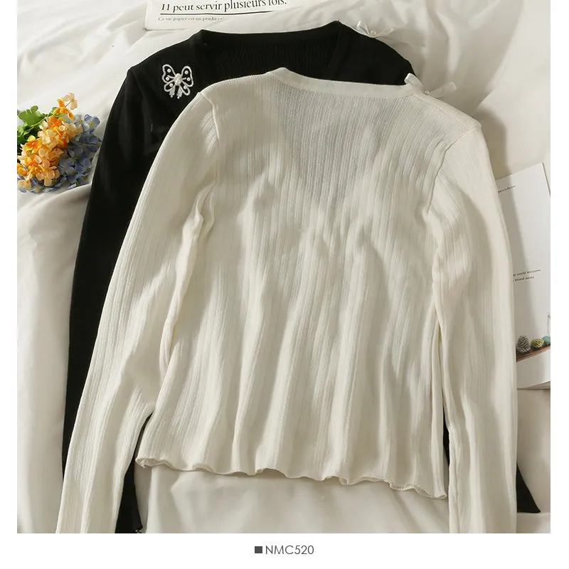 Bow decorative low neck single breasted sweater women's autumn dress  2011