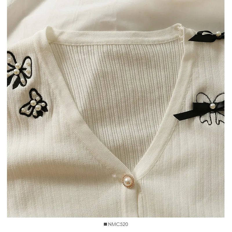 Bow decorative low neck single breasted sweater women's autumn dress  2011