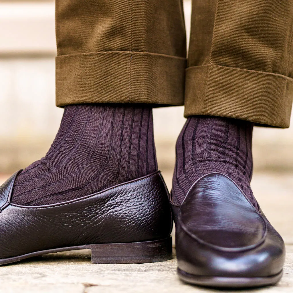 Brown Cotton Over the Calf Dress Socks