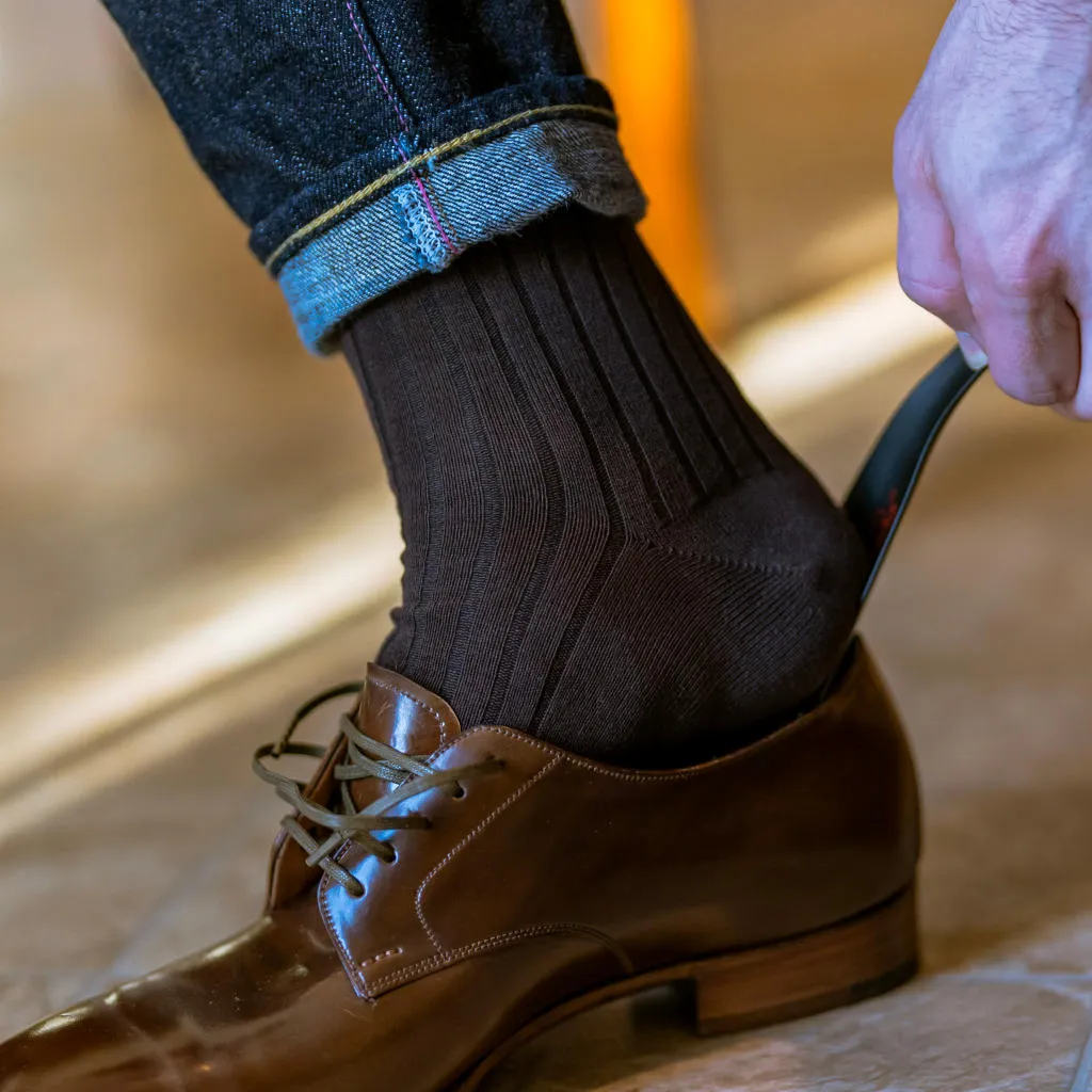 Brown Cotton Over the Calf Dress Socks