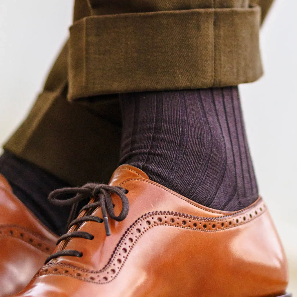 Brown Cotton Over the Calf Dress Socks