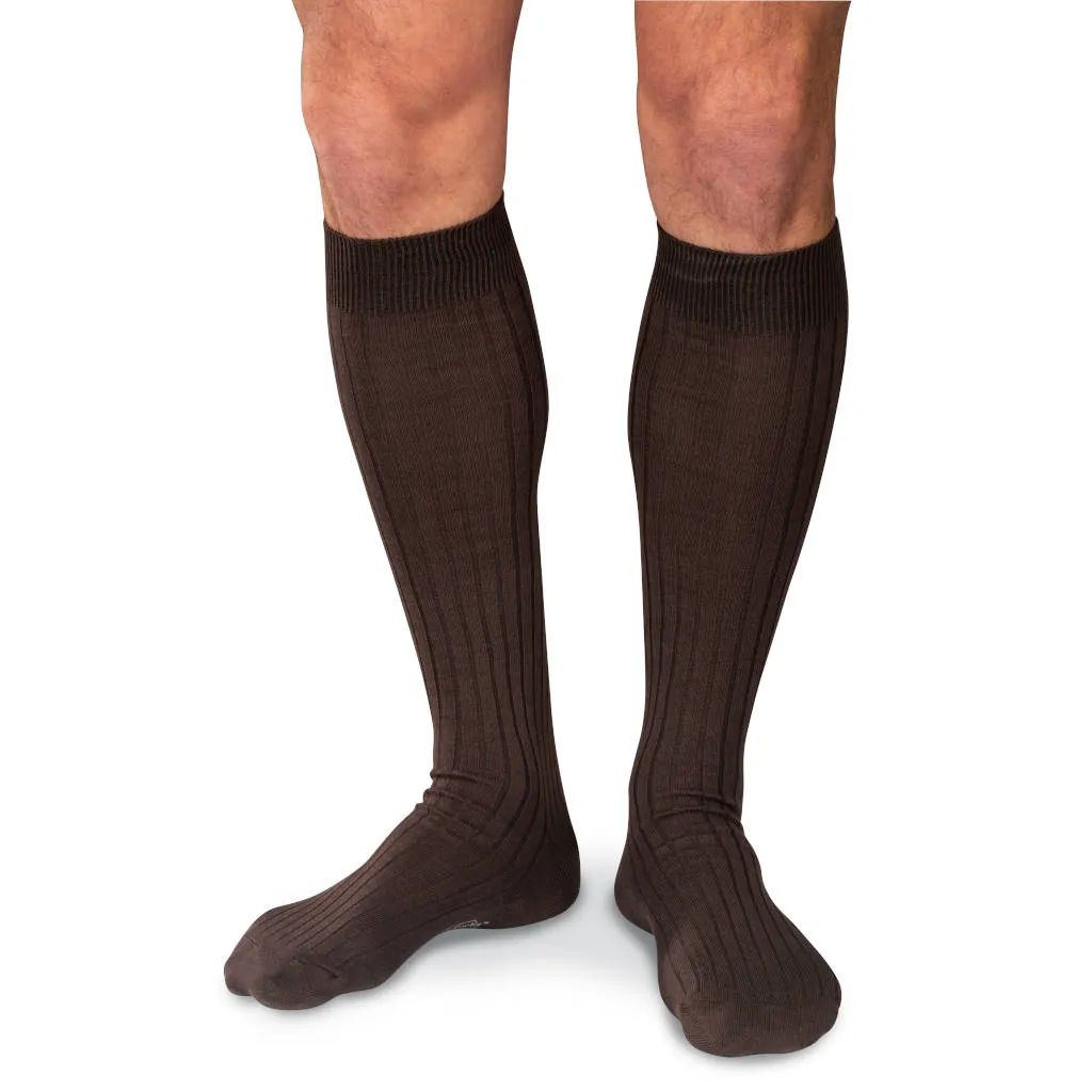 Brown Cotton Over the Calf Dress Socks