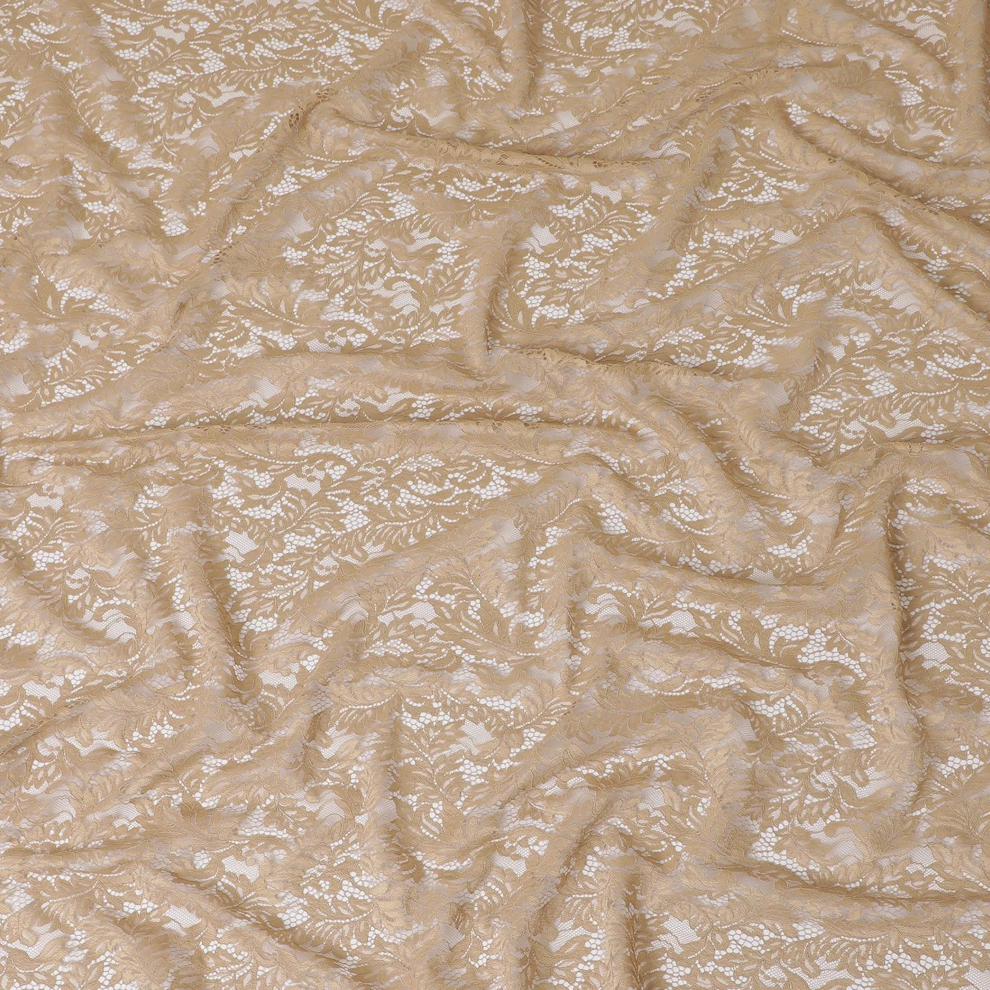 Brown synthetic lace fabric with same tone embrodiery in fancy design-D13898
