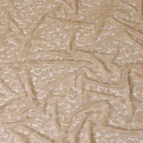Brown synthetic lace fabric with same tone embrodiery in fancy design-D13898