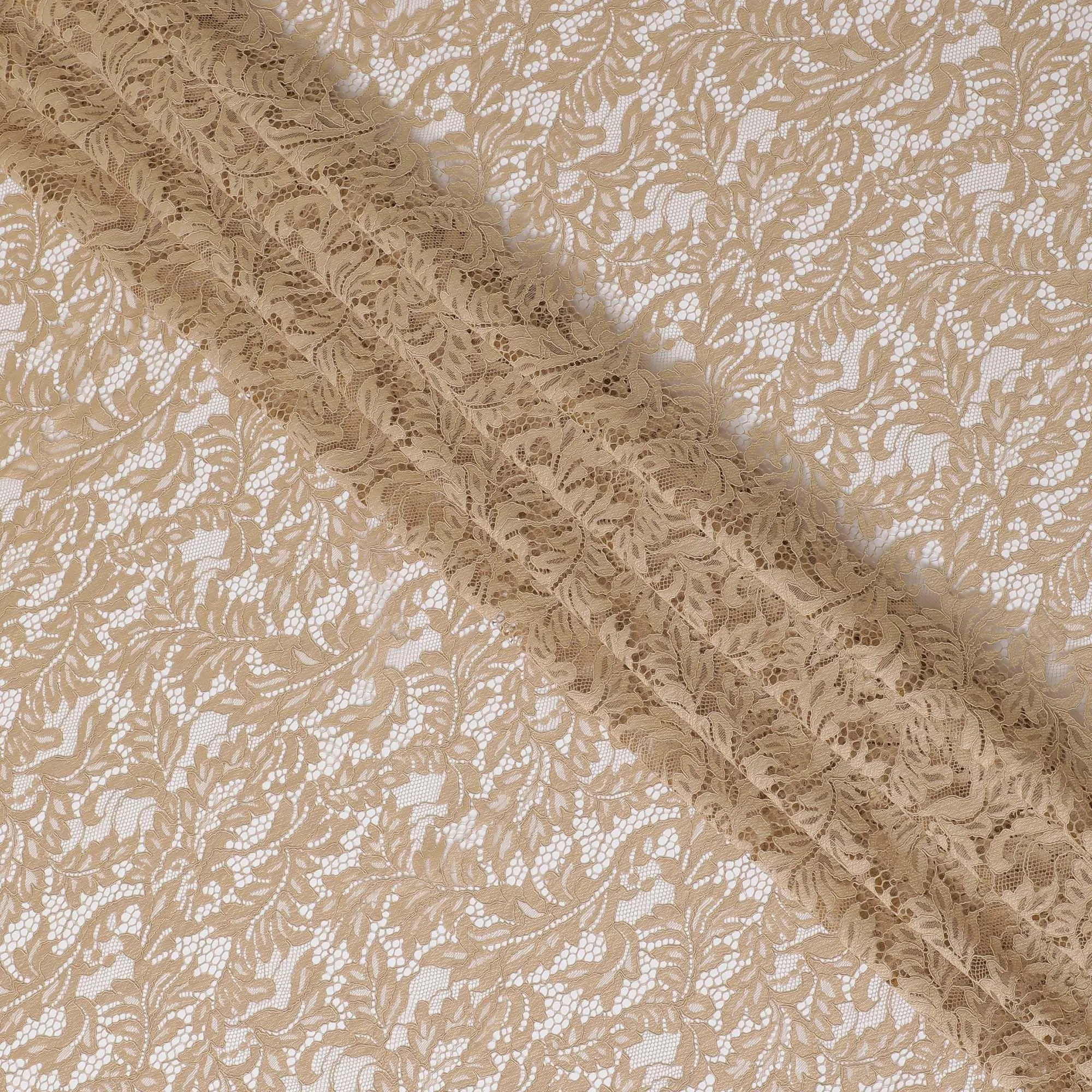 Brown synthetic lace fabric with same tone embrodiery in fancy design-D13898