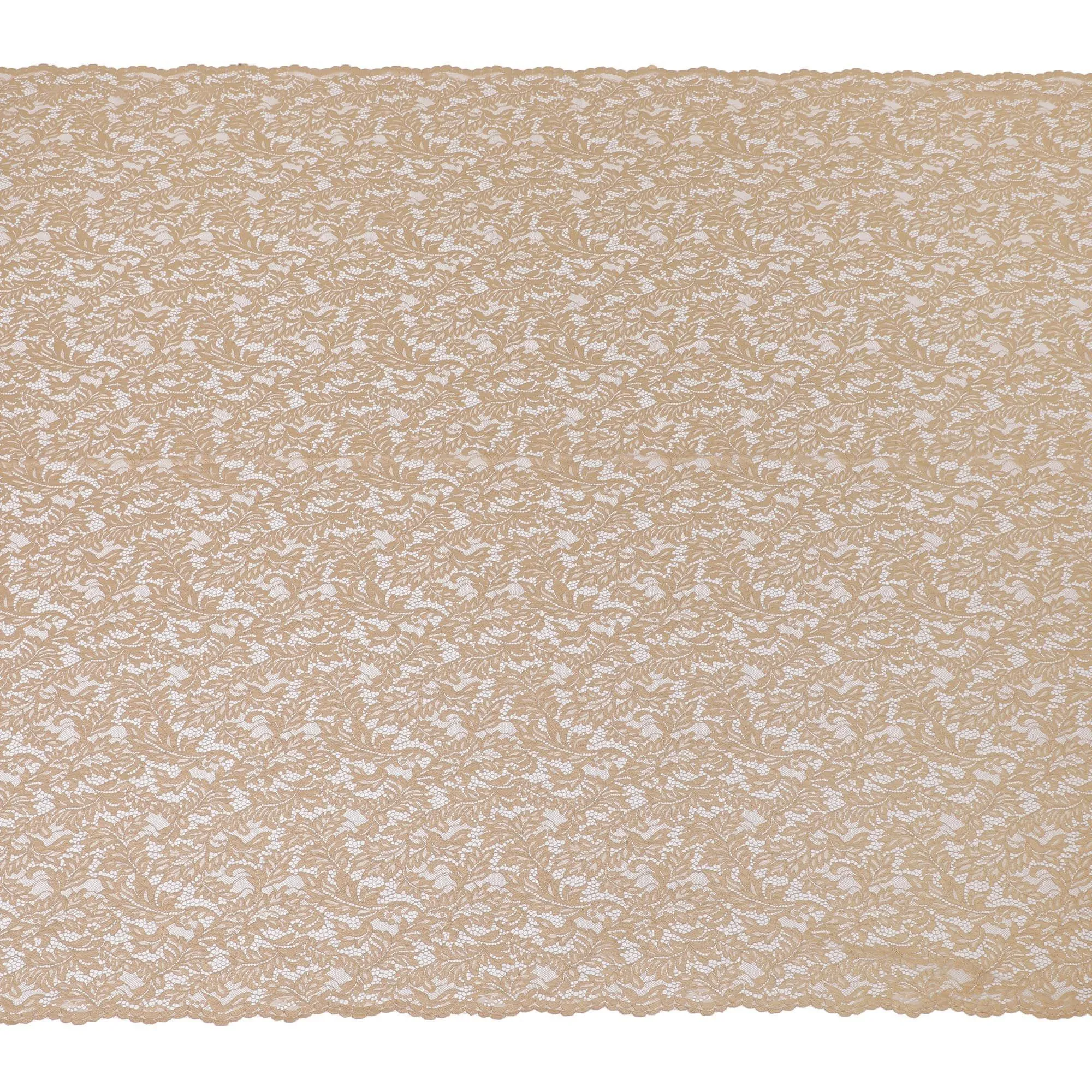 Brown synthetic lace fabric with same tone embrodiery in fancy design-D13898
