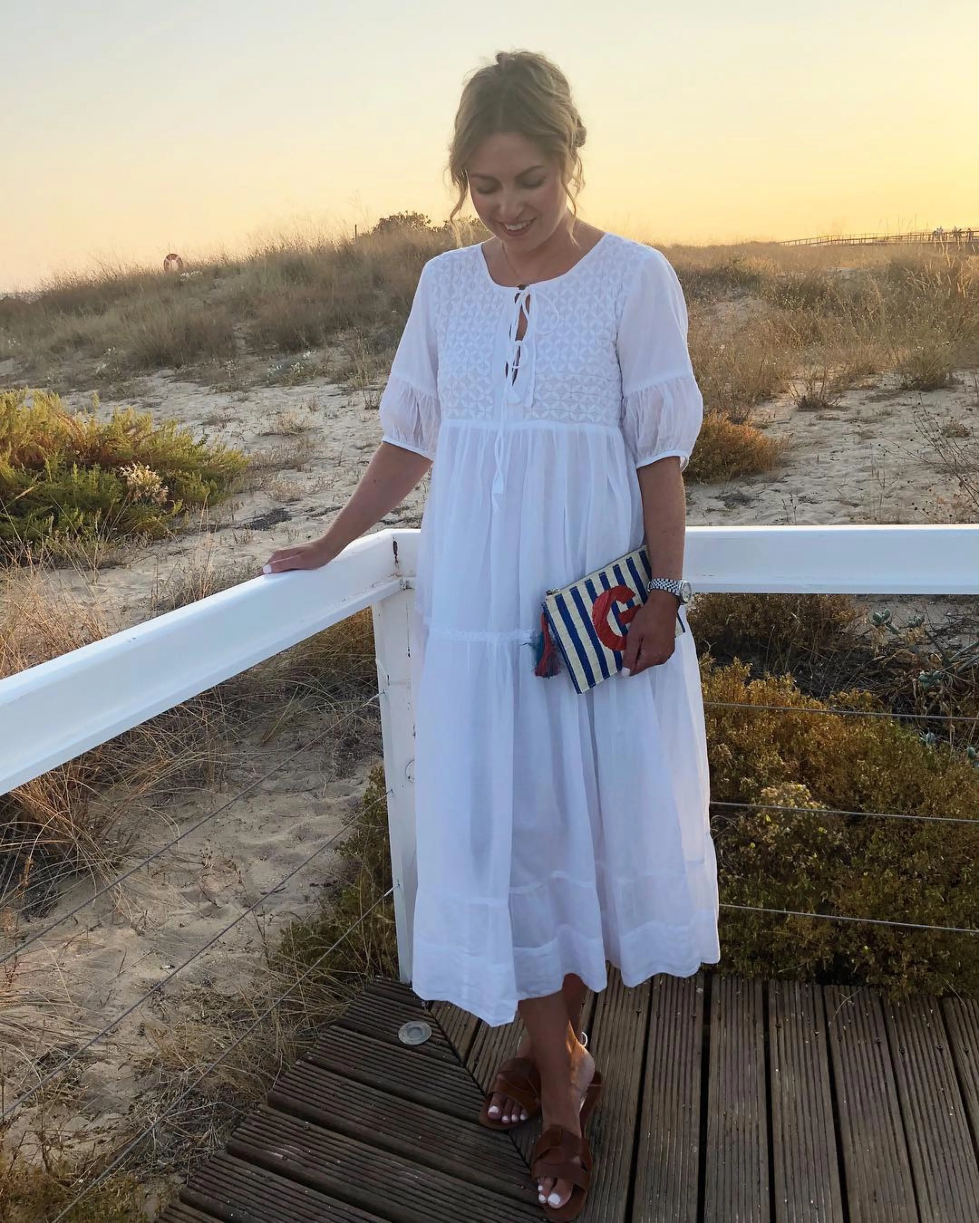 Chikankari-embroidered maxi dress in jasmine white