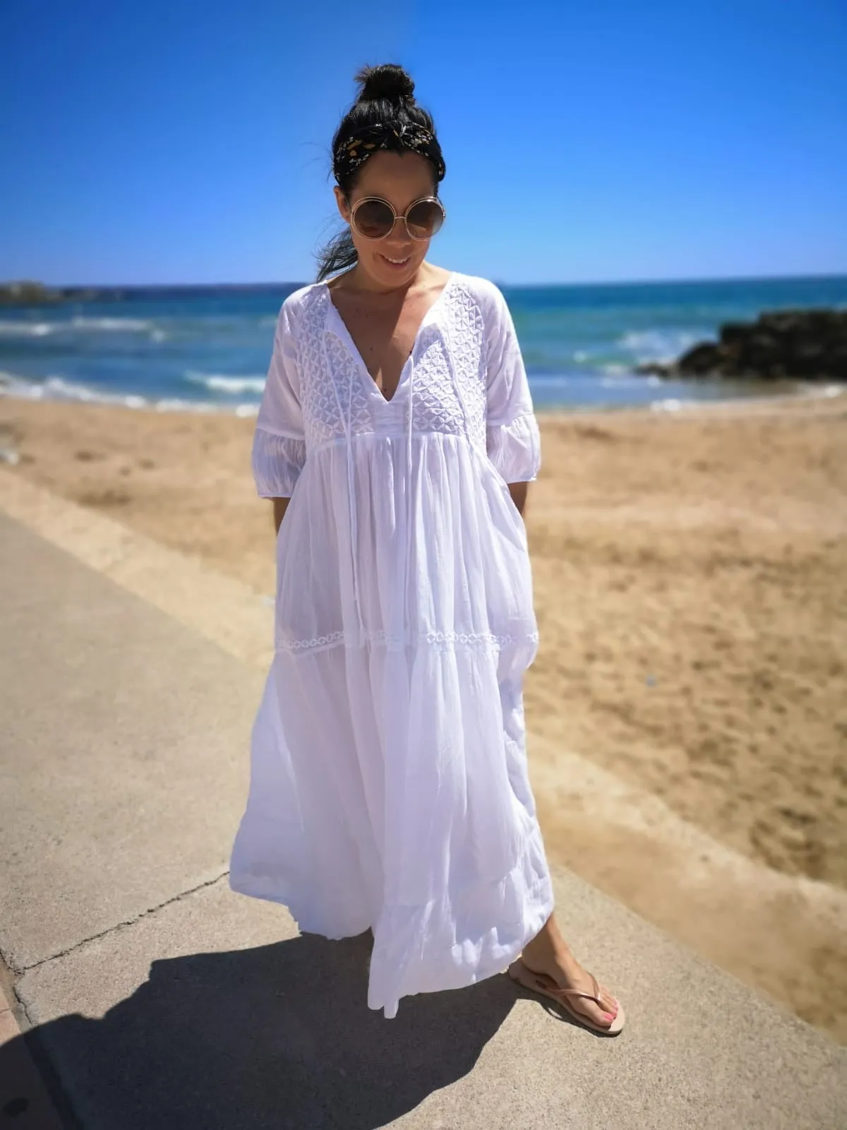 Chikankari-embroidered maxi dress in jasmine white