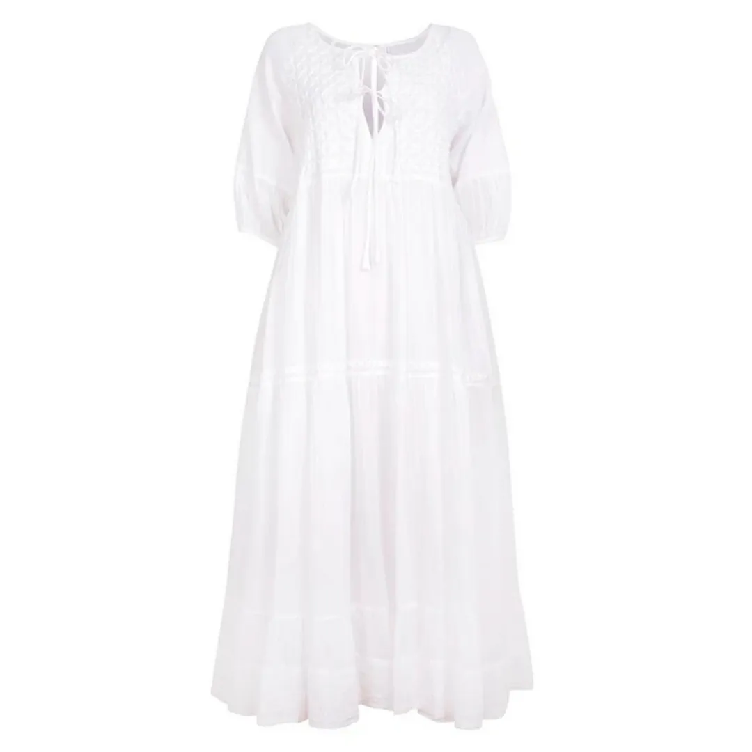 Chikankari-embroidered maxi dress in jasmine white
