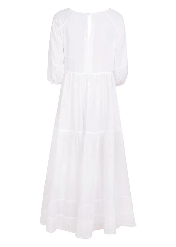 Chikankari-embroidered maxi dress in jasmine white