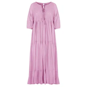 Chikankari-embroidered maxi dress in pink lavender