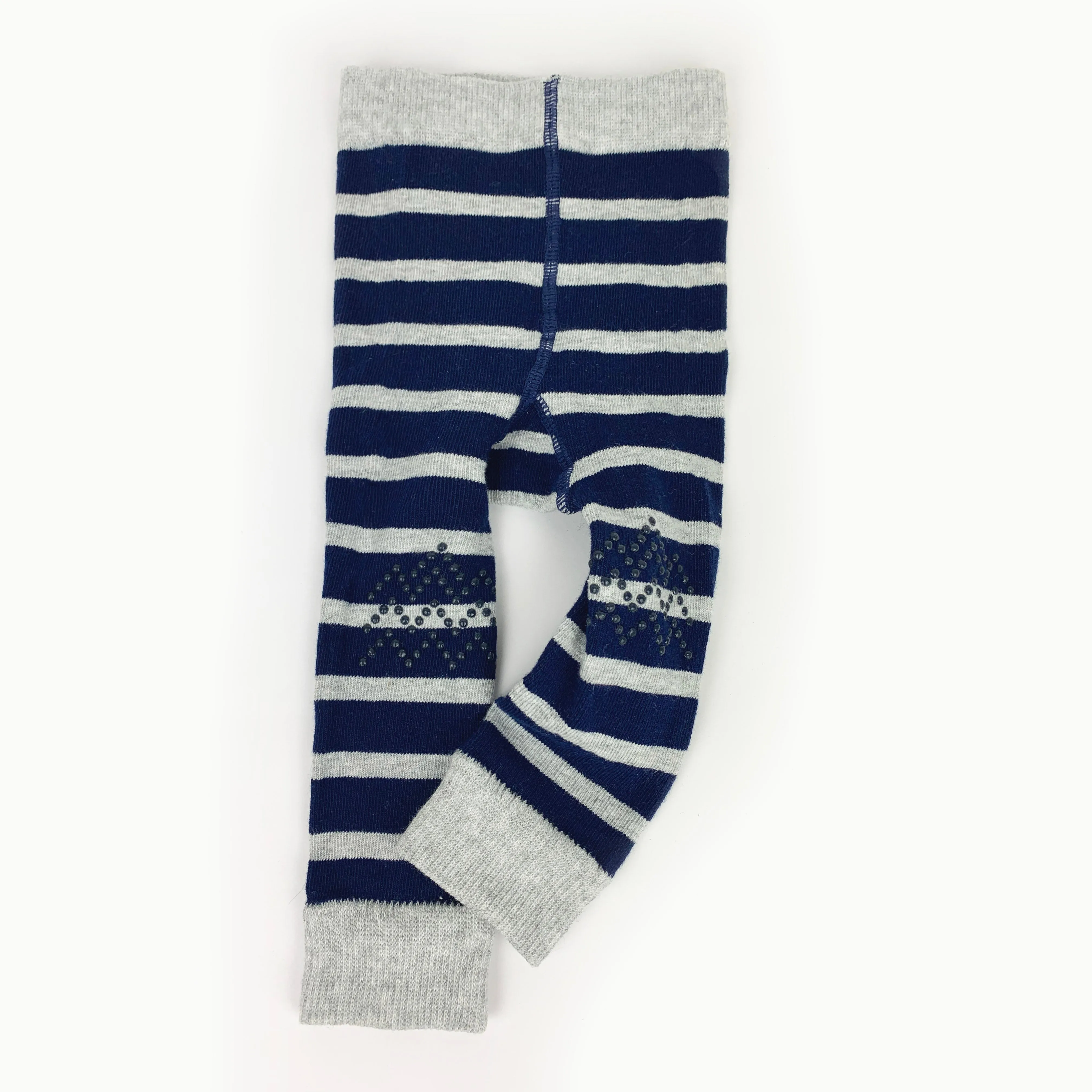 Cosy Leggings with non-Slip Knees - Navy   Grey Wide Stripe Footless tights