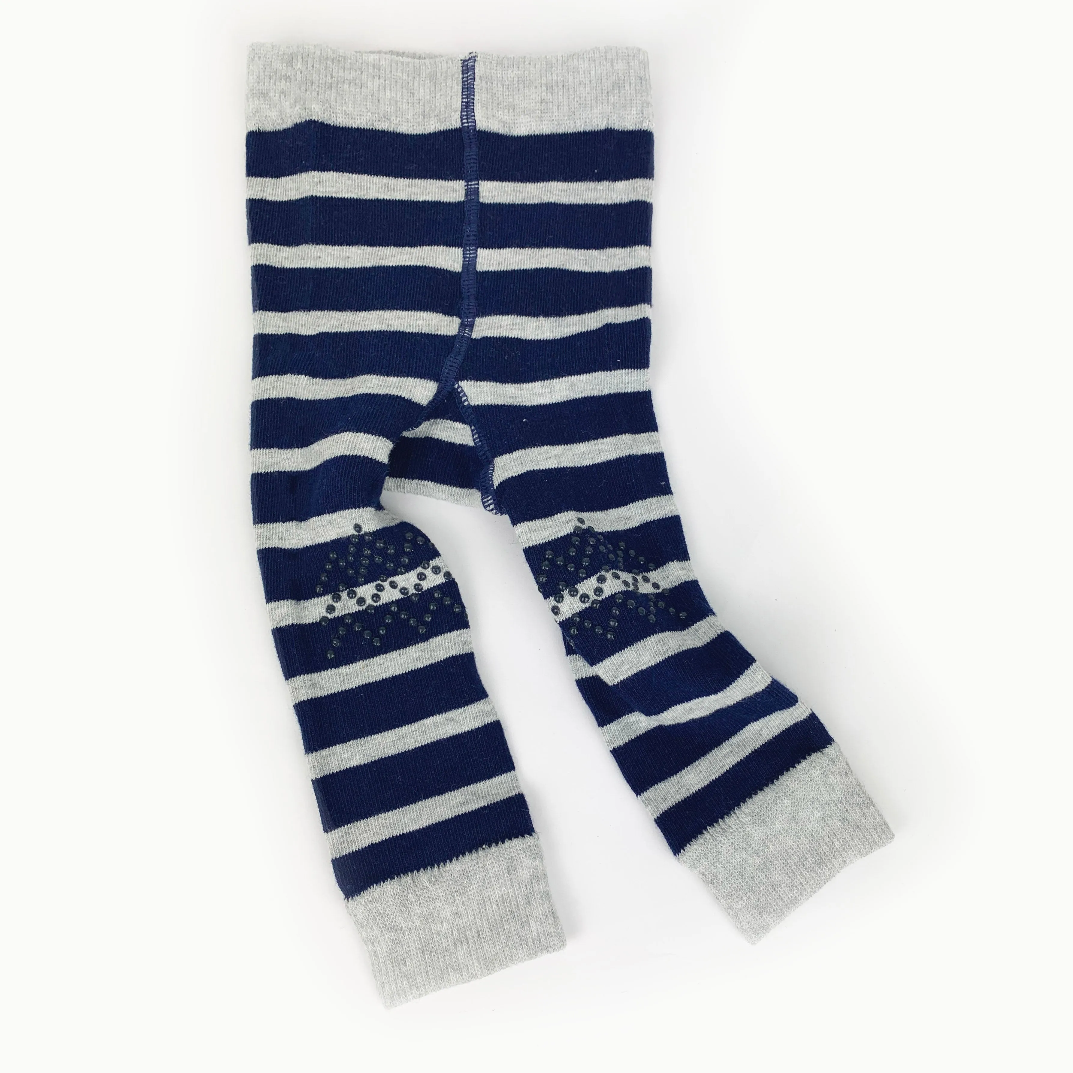 Cosy Leggings with non-Slip Knees - Navy   Grey Wide Stripe Footless tights