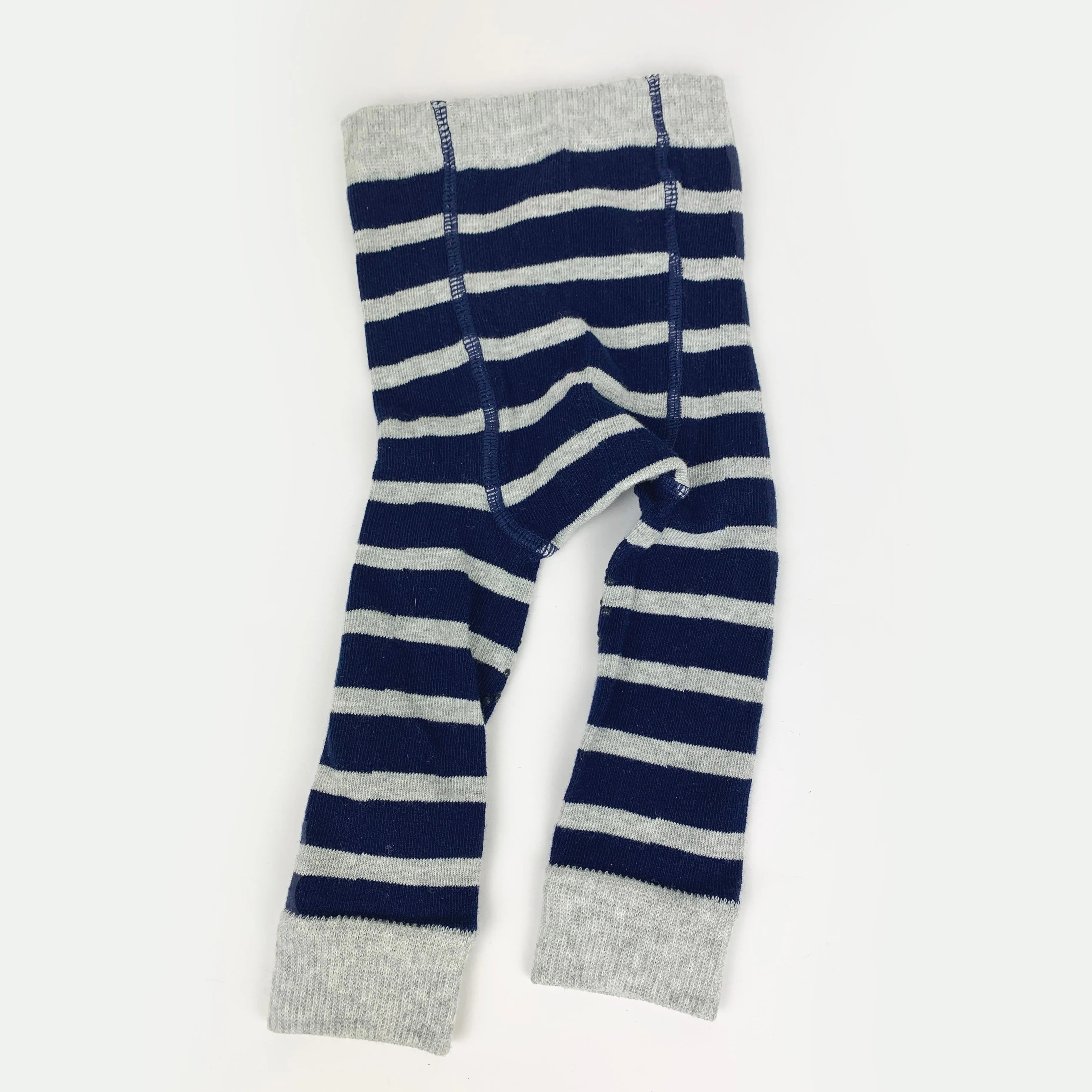 Cosy Leggings with non-Slip Knees - Navy   Grey Wide Stripe Footless tights