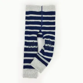 Cosy Leggings with non-Slip Knees - Navy   Grey Wide Stripe Footless tights