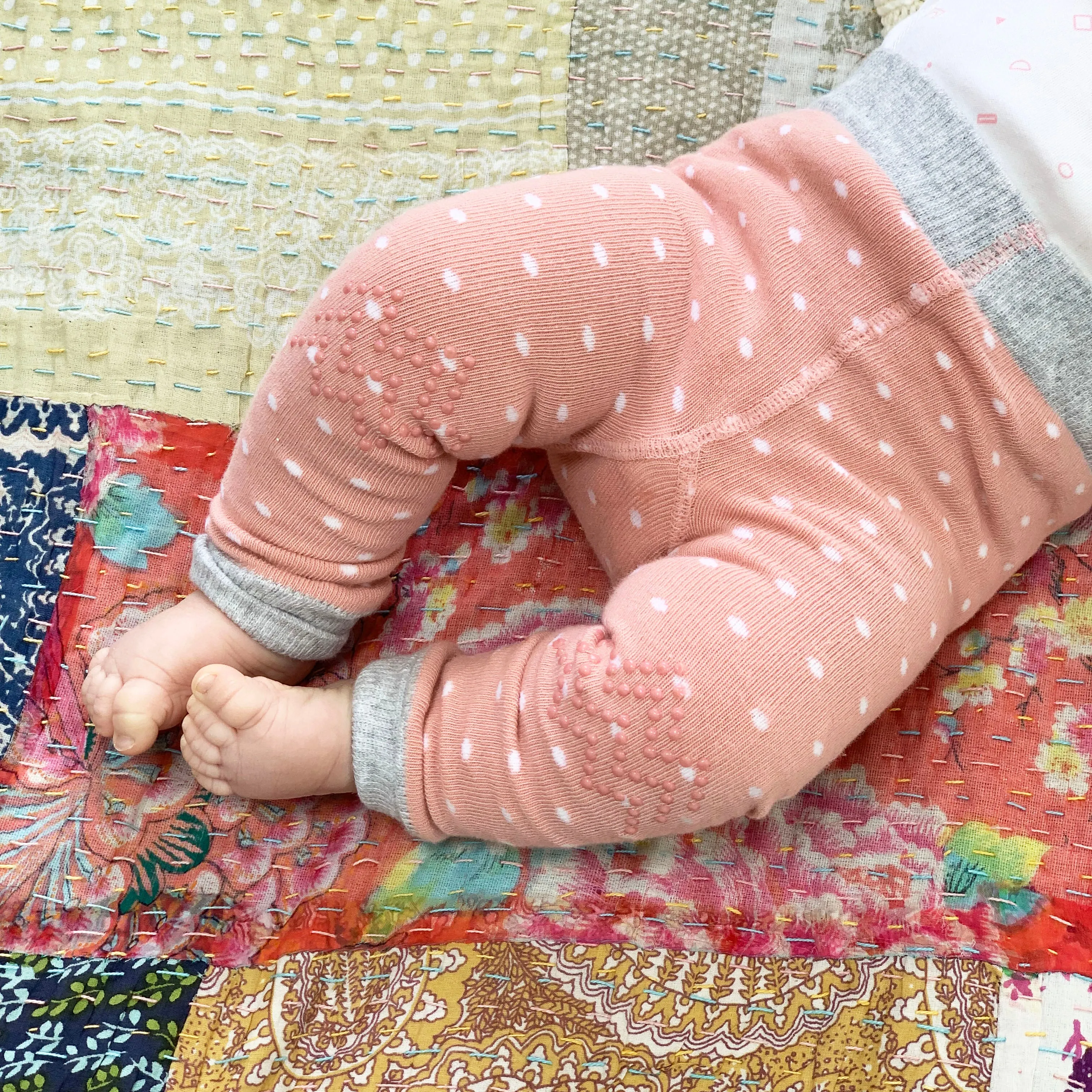 Cosy Leggings with non-Slip Knees -Pink Spot Footless tights