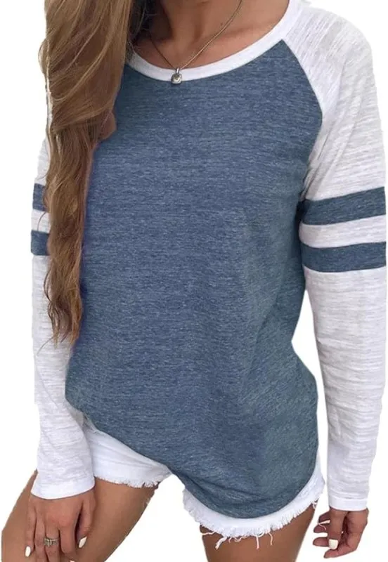 Famulily Women's Long Sleeve Baseball Tee Shirt Striped Top | Long Sleeve Baseball Tee | Casual Top | Sporty Top | Everyday Wear | Loungewear | Activewear