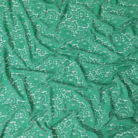 Jade green lace fabric with same tone embroidery in floral design-D11757