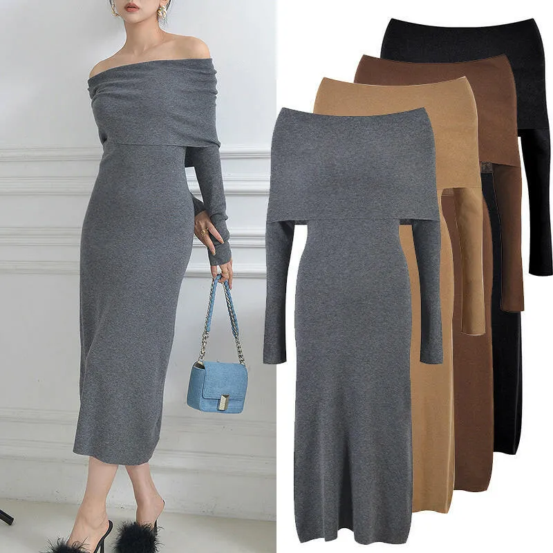 Knitted Dress for Women Autumn Winter Elegant Long Sleeve Sweater Dresses Korean Fashion Vestidos Midi