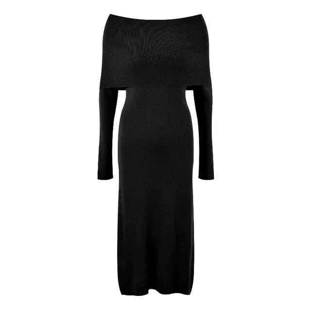 Knitted Dress for Women Autumn Winter Elegant Long Sleeve Sweater Dresses Korean Fashion Vestidos Midi