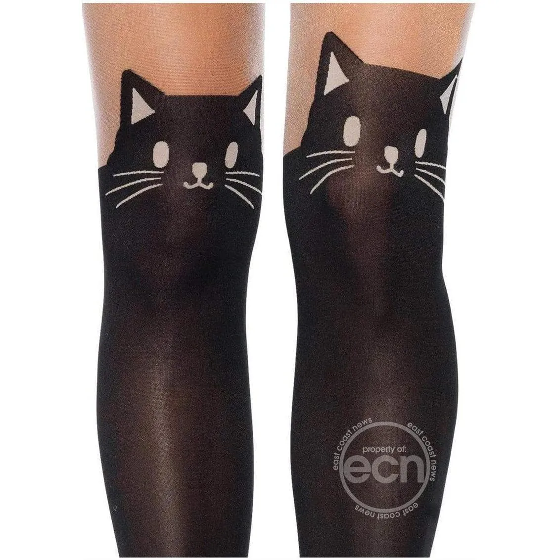 Leg Avenue Black Cat Spandex Opaque Pantyhose with Sheer Thigh Accent OS Black/Nude