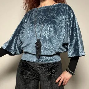 Louisa Top - Luxe embossed velvet in steel blue