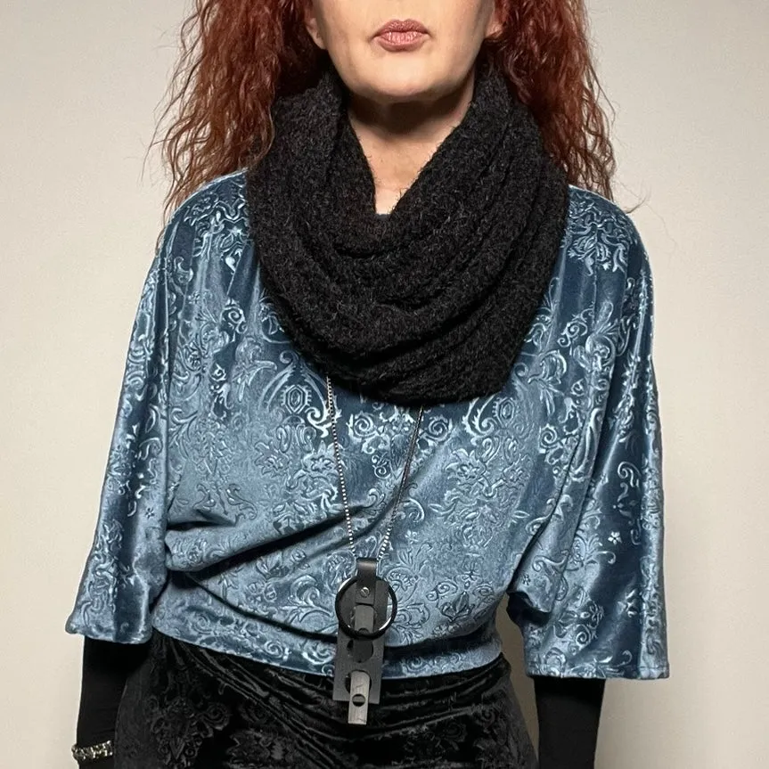 Louisa Top - Luxe embossed velvet in steel blue