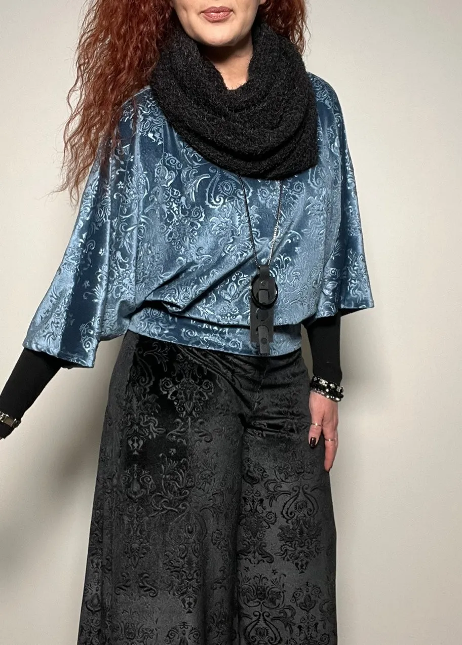 Louisa Top - Luxe embossed velvet in steel blue