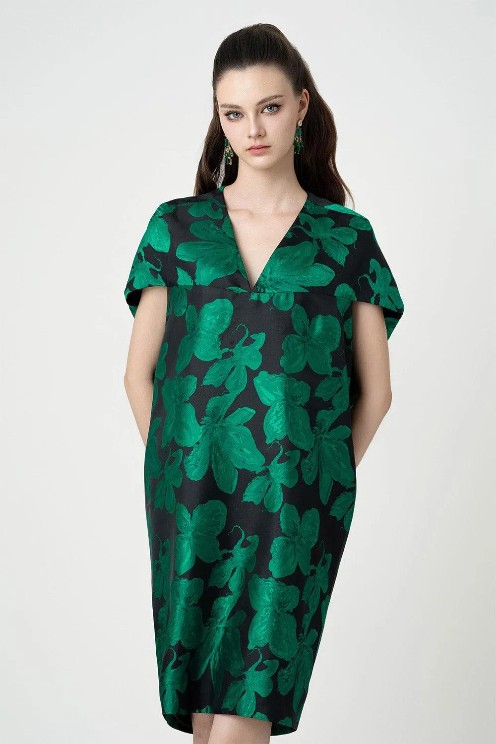 Matteo Tunic V-Neck Brocade Knee-length Dress
