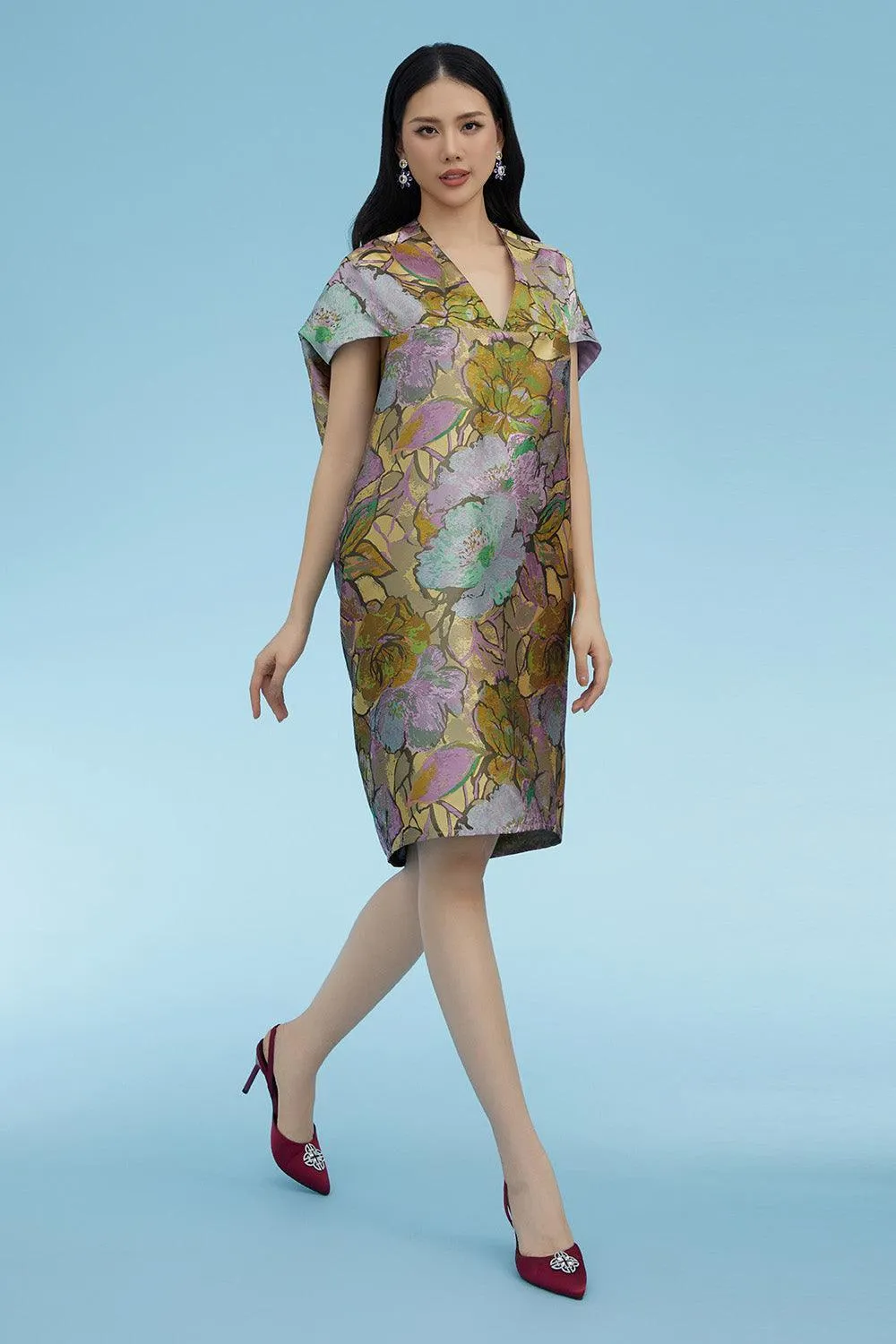 Matteo Tunic V-Neck Brocade Knee-length Dress