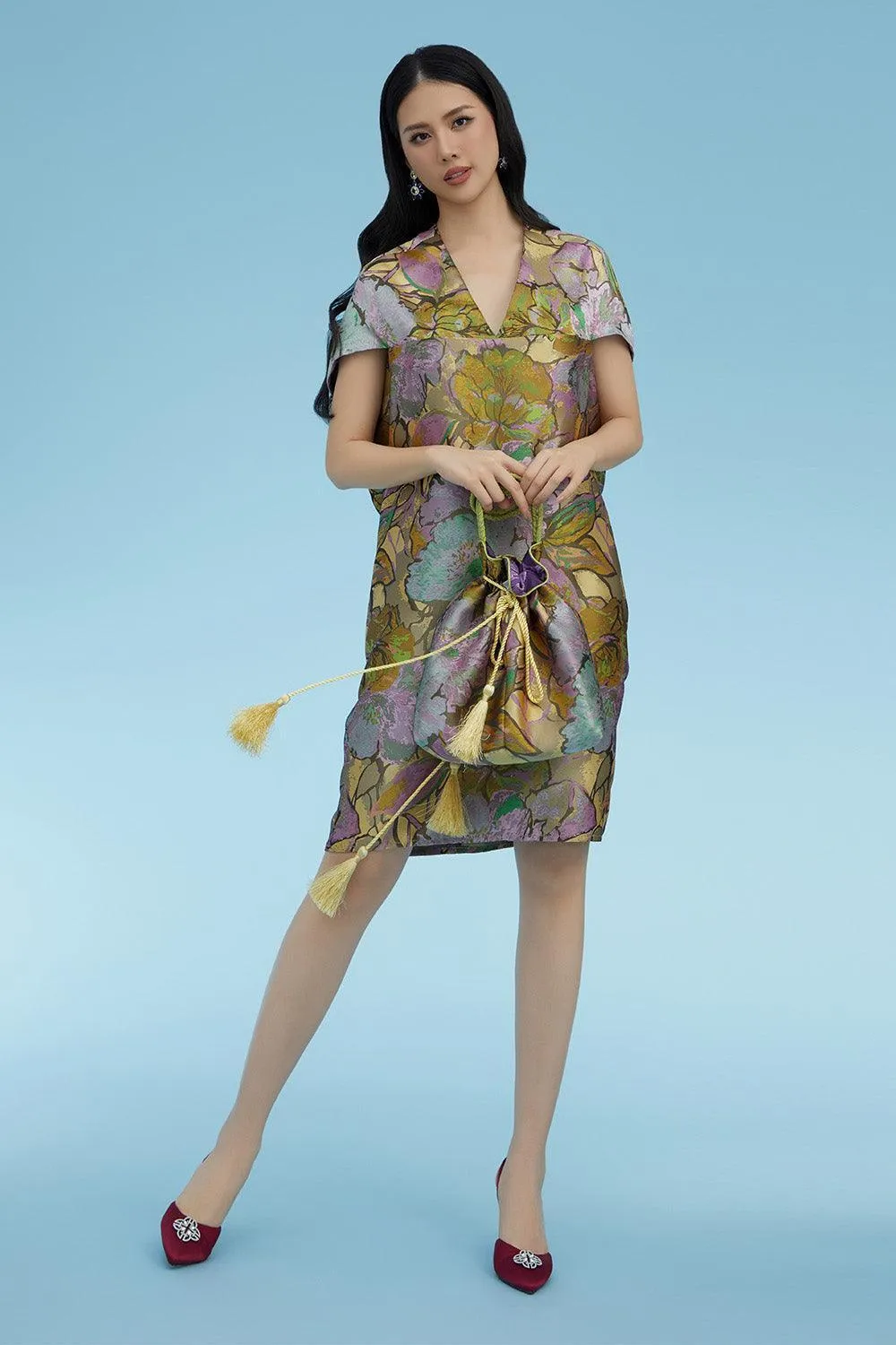 Matteo Tunic V-Neck Brocade Knee-length Dress