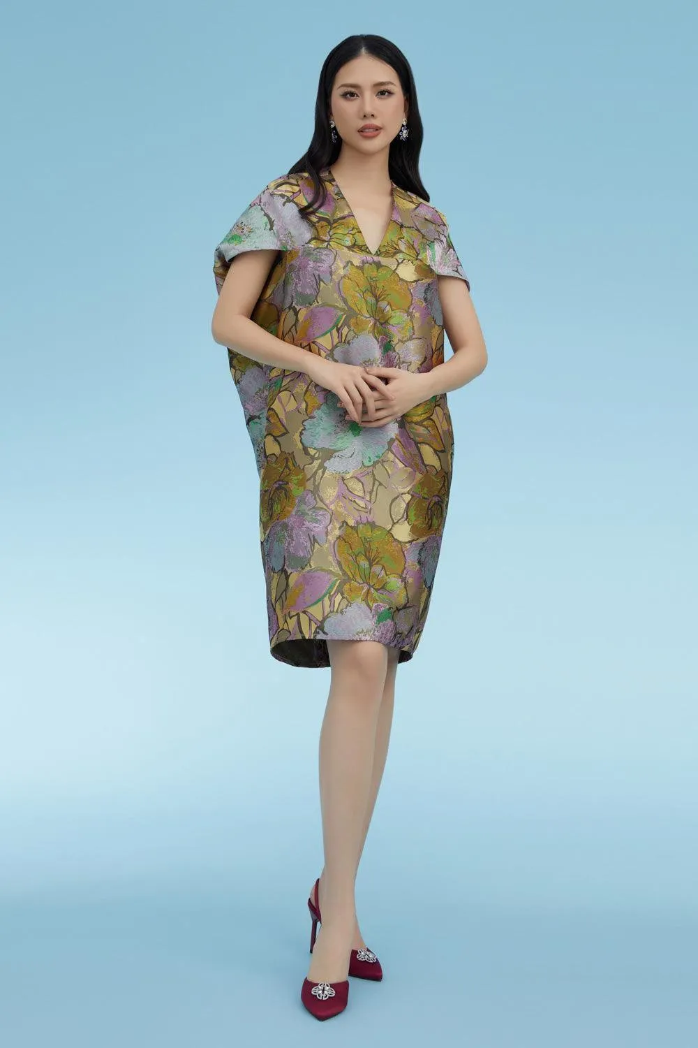 Matteo Tunic V-Neck Brocade Knee-length Dress