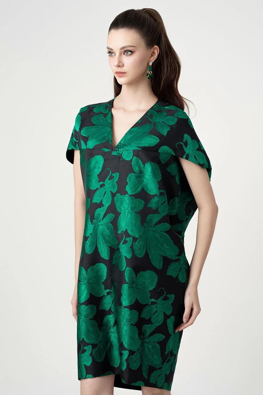 Matteo Tunic V-Neck Brocade Knee-length Dress