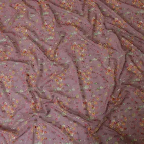 Mauve cotton voile fabric with same tone jacquard having multicolor print in floral design-D9122