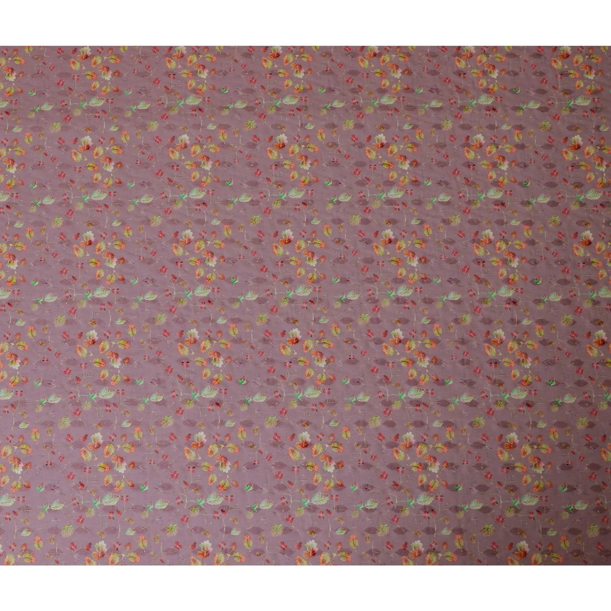 Mauve cotton voile fabric with same tone jacquard having multicolor print in floral design-D9122