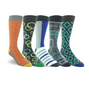 Men 5 Pairs Cotton Crew Dress Socks Point Flat Knit