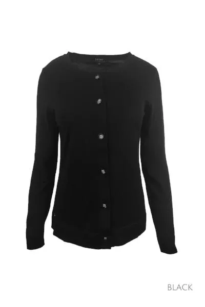MERINO BUTTON CARDIGAN WOMENS LONG SLEEVES CREW NECK BLACK