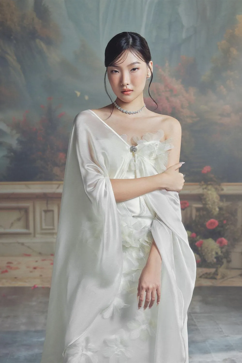Nicolette A-line Cape Sleeved Chiffon Floor Length Dress