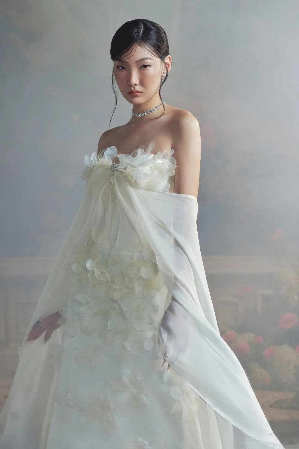 Nicolette A-line Cape Sleeved Chiffon Floor Length Dress